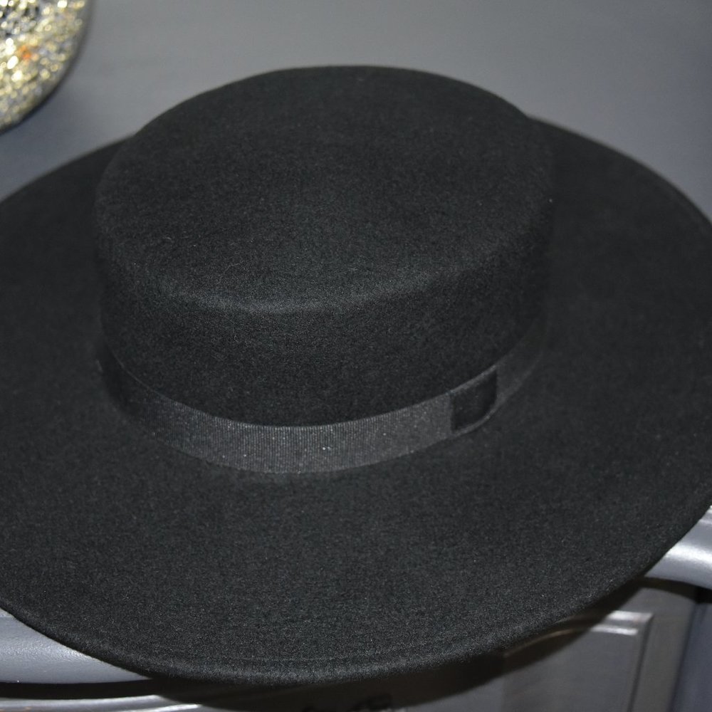 NWT J. Crew M/L womens BOATER hat wide brim black wool